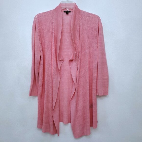 Lafayette 148 Long Open Front Linen Blend Lightweight Breezy Pink Cardigan M - Picture 1 of 14